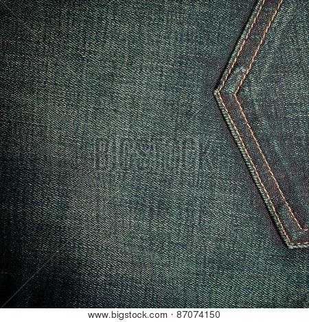 Closeup Detail Of Blue Denim Pocket