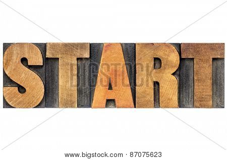 start word typography - isolated text in letterpress woodtype