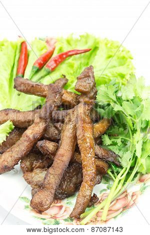 Fried Pork, Thai Food Served With Vegetable