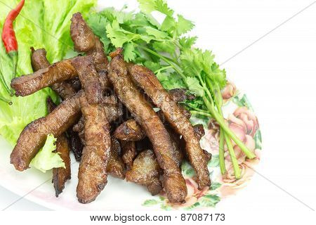 Fried Pork, Thai Food Served With Vegetable