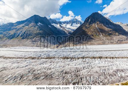 View Of The Aletsch Glacier On Mountains