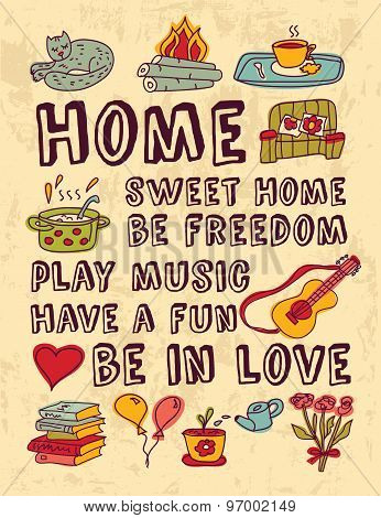 Home family relations icons color feelings poster