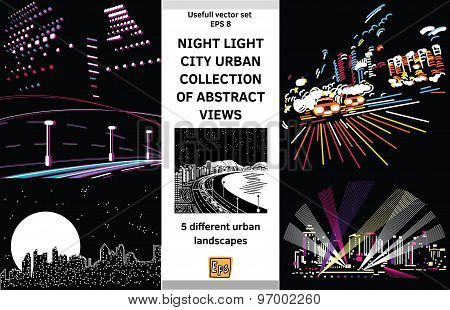 Night light landscapes city views set