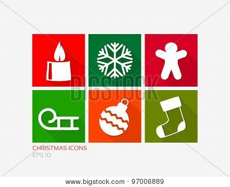 Christmas Simple Icons In Flat Design Style