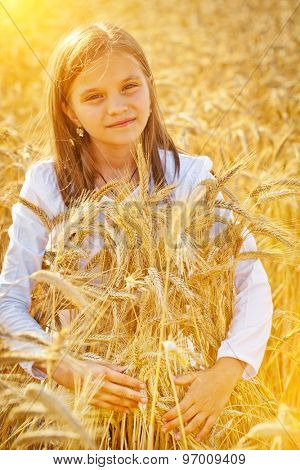 Happy girls meadow weat field