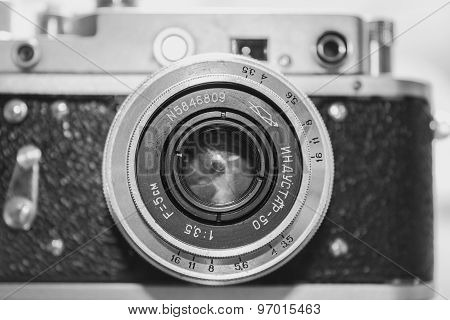 Russian Soviet Vintage Camera Zorkiy 2-S. Zorki 2-S is small-f