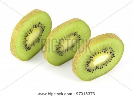 Kiwi fruit sliced segments isolated on white background