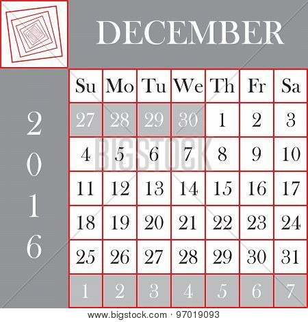 Square Format 2016 Calendar December