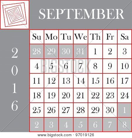 Square Format 2016 Calendar September