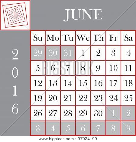Square Format 2016 Calendar June