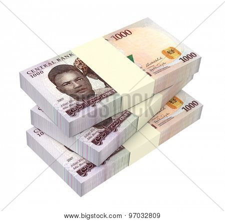 Nigerian nairas isolated on white background. Computer generated 3D photo rendering.