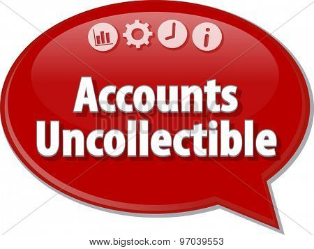 Speech bubble dialog illustration of business term saying Accounts uncollectible