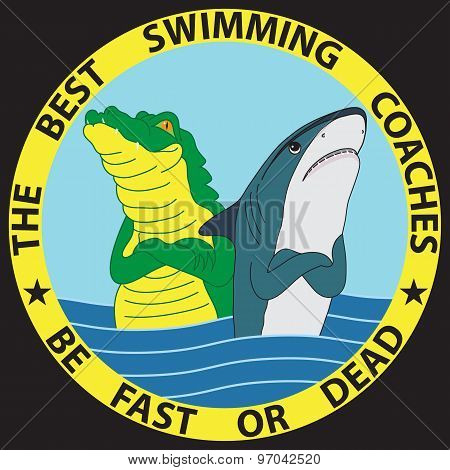 Funny illustration of shark and crocodile.