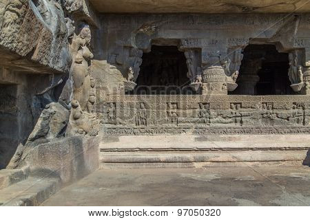 ELLORA, INDIA - 14 JANUARY 2015: Ellora Caves is an archaeological site close to city of Aurangabad. Well known for its monumental caves, Ellora is a World Heritage Site.