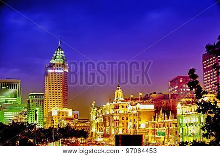 Shanghai, China - May 23, 2015:beautiful View Of  Shanghai -  Bund Or Waitan Waterfront At Night. Sh