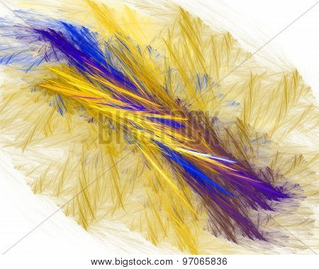 Abstract Fractal Design. Blue And Yellow Fibers On White.
