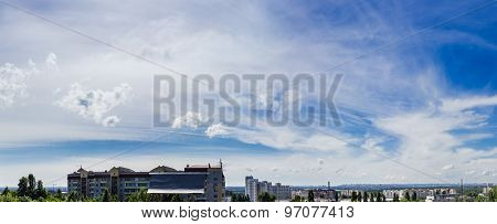Sky With Cirrus Cloud Against The Backdrop Of The City