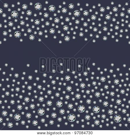 Seamless scattered diamonds (gems, rhinestones) isolated on grey background