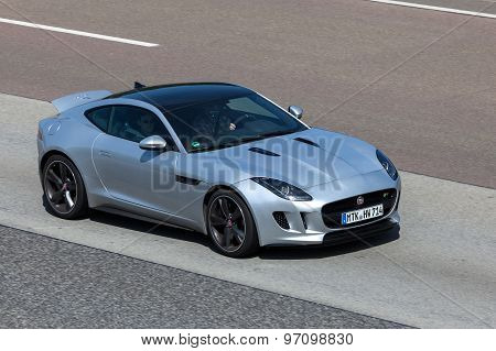 Jaguar F-type Coupe On The Highway In Germany