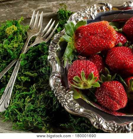 Still Life With Strawberries In A Vintage Style
