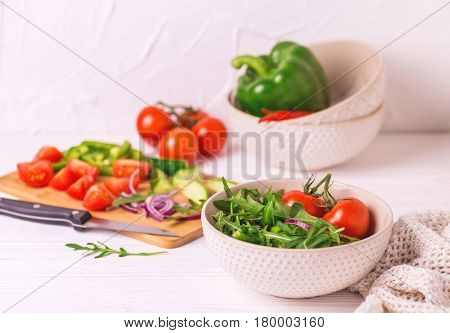 Traditional Bulgarian Salad Shopski With Fresh Vegetables And Feta