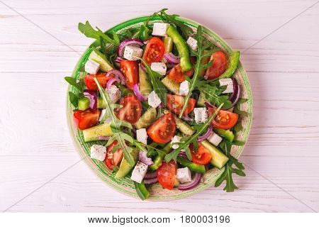 Traditional Bulgarian Salad Shopski With Fresh Vegetables And Feta