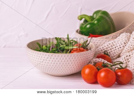 Traditional Bulgarian Salad Shopski With Fresh Vegetables And Feta