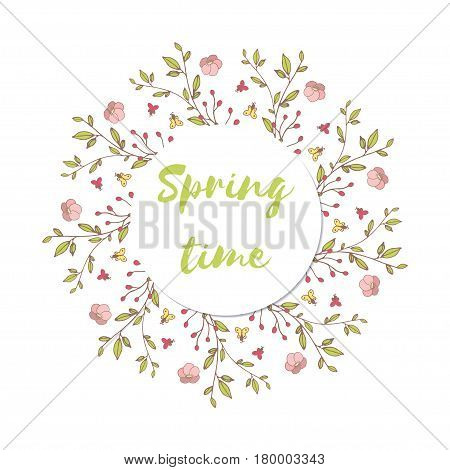 Floral round frame card design. Vector illustration