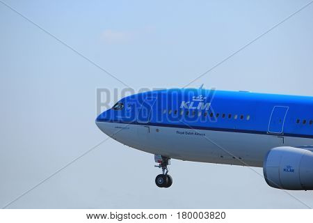 Amsterdam the Netherlands - April 2nd 2017: PH-AKB KLM Royal Dutch Airlines Airbus A330 takeoff from Polderbaan runway Amsterdam Airport Schiphol