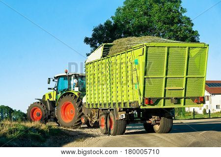 Tractor With Trailer Full Of Hay Bourgogne Franche Comte