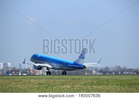 Amsterdam the Netherlands - April 2nd 2017: takeoff from Polderbaan runway Amsterdam Airport Schiphol
