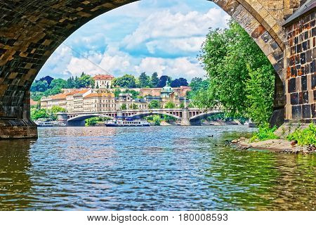 Jirasek Bridge Over Vltava River And Old Town Prague
