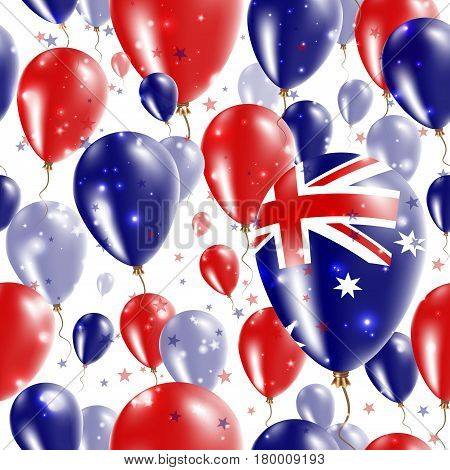 Australia Independence Day Seamless Pattern. Flying Rubber Balloons In Colors Of The Australian Flag