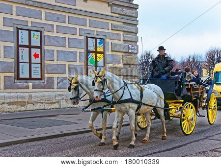 Horse Fiacre At Old City Of Vienna