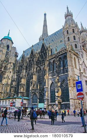 People And St Stephen Cathedral In Stephansplatz In Vienna