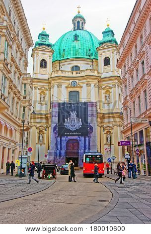 People At Saint Peter Church In City Center Of Vienna