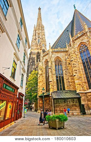 People At Saint Stephen Cathedral On Stephansplatz Vienna