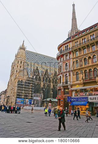 People At St Stephen Cathedral In Stephansplatz In Vienna