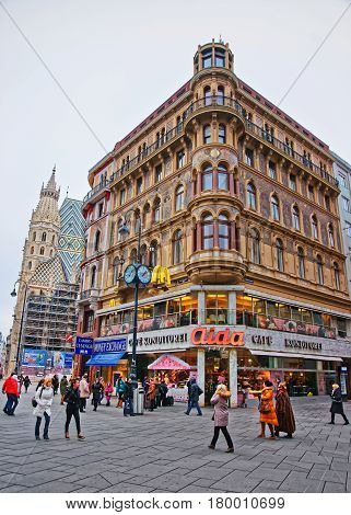People At Stephansplatz And St Stephen Cathedral In Vienna