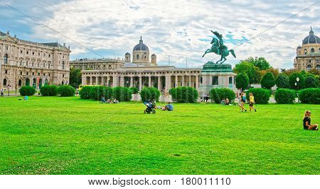 Tourists At Heldenplatz Of Hofburg In Vienna Austria