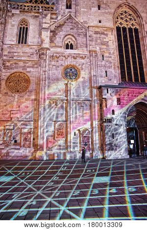 Laser Show At St Stephen Cathedral In Stephansplatz In Vienna