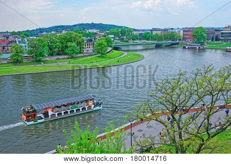 Ferry in Visla River in Krakow Poland.
