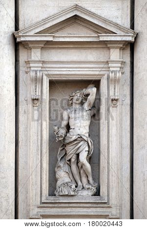 ROME, ITALY - SEPTEMBER 01: Saint Sebastian on the portal of Sant Andrea della Valle Church in Rome, Italy on September 01, 2016.