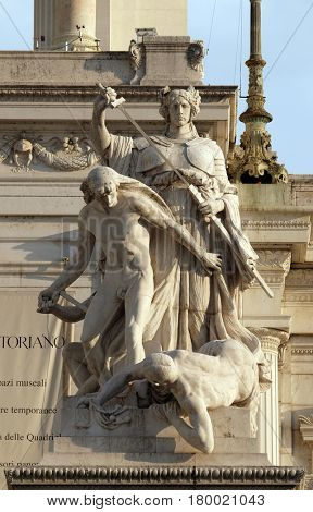 ROME, ITALY - SEPTEMBER 01: Statue of law, Altare della Patria, Venice Square, Rome, Italy  on September 01, 2016.