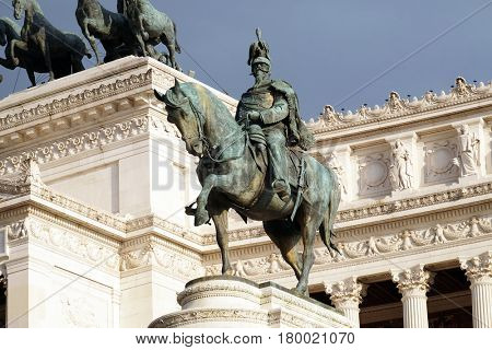 ROME, ITALY - SEPTEMBER 01: Equestrian sculpture of Victor Emmanuel II, Altare della Patria, Piazza Venezia, Rome, Italy on September 01, 2016.