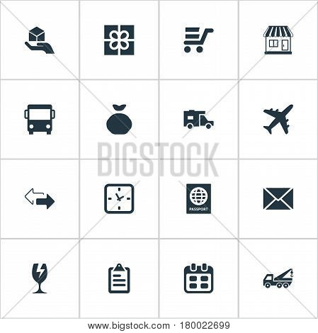 Vector Illustration Set Of Simple Handing Icons. Elements Caravan , Holdall , Hand Synonyms Arrow, Present And Bus.