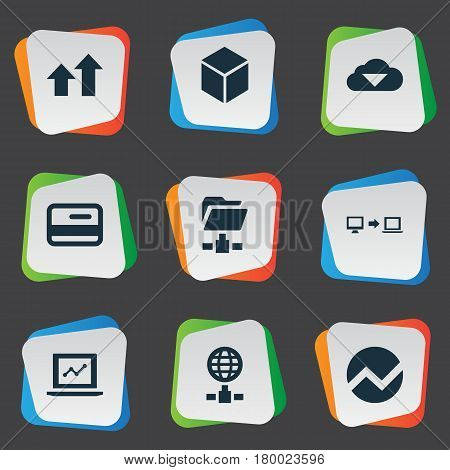 Vector Illustration Set Of Simple Business Icons. Elements Increase, Plastic Money, Economy And Other Synonyms Folder, Finance And Cloud.