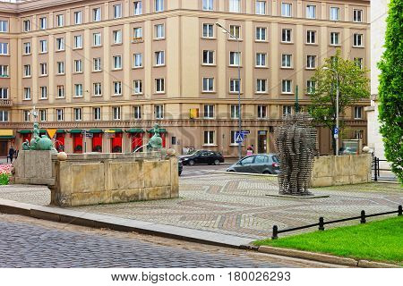 Golem Monument And Kronthal Fountain On Marcinkowski Avenue Of Poznan