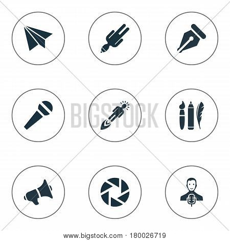 Vector Illustration Set Of Simple Visual Art Icons. Elements Design Instruments, Apathy, Zoom And Other Synonyms Boost, Message And Performance.