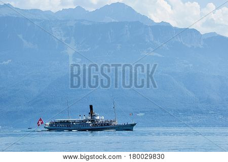 Ferry In Geneva Lake In Lausanne